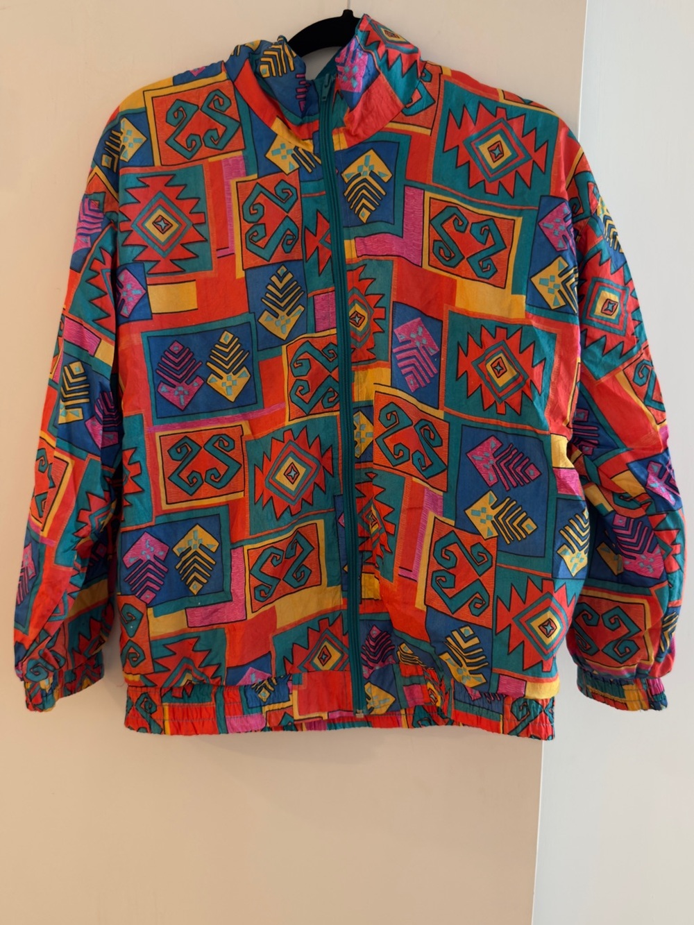 VINTAGE Multicolor Geometric Windbreaker Jacket by Sunterra - Picture 2 of 5